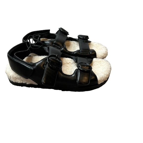 Zara fleece lined two strap buckle sandals in black - Picture 10 of 11